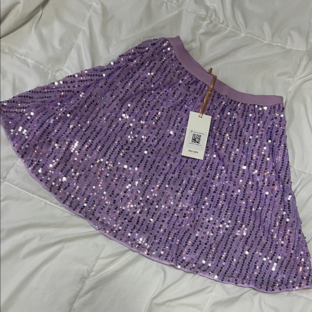 Grace Karin Lavender Sequin A-Line Skirt